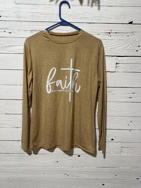 Faith Graphic Long Sleeve Tee - Tan with White Print